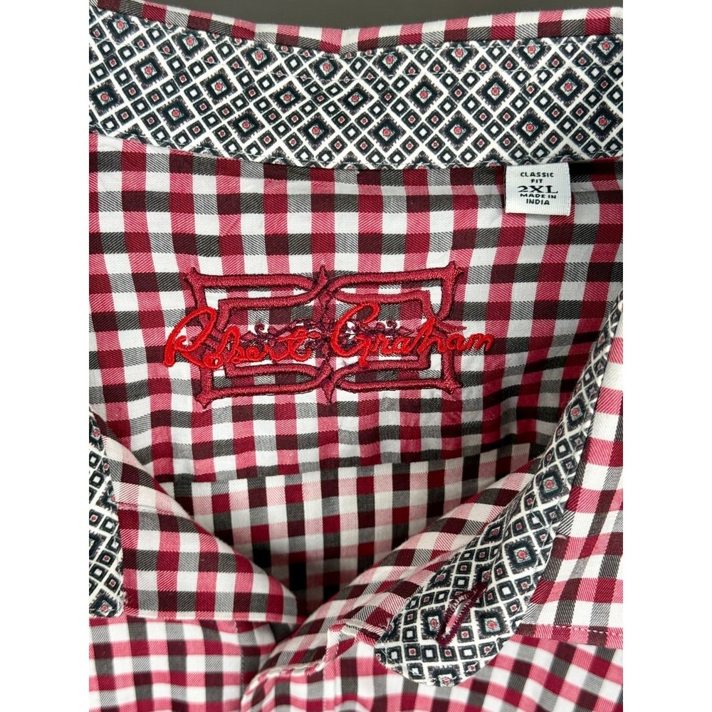 Robert Graham Mens 2XL Classic Fit Gingham Button Down Shirt Red Black White - Picture 2 of 7